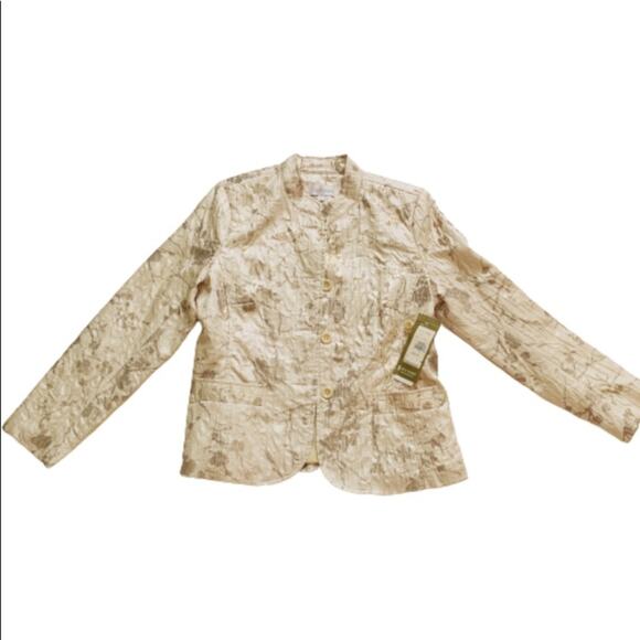 Erin London Blazer Jacket Cream Ivory Gold Floral Lightweight Jacket Medium - Picture 14 of 14